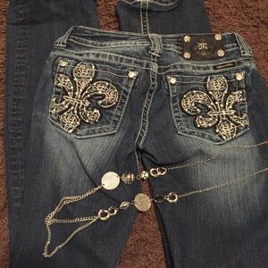 Miss Me Women's Boot Cut Jeans - Blue with Silver Embellishments
